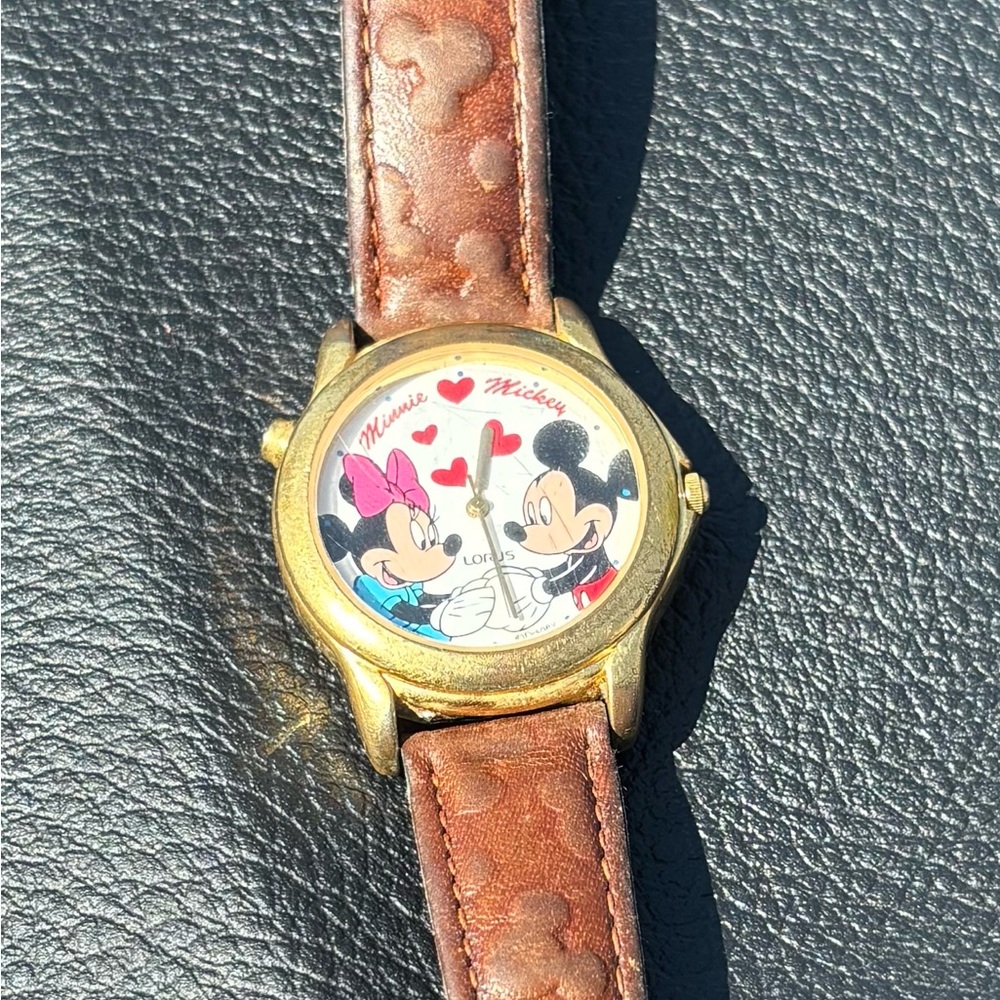 LORUS Mickey and Minnie Musical Watch with Leather Band- Works- As Is